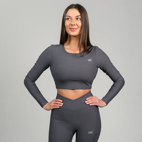 Lucia  - Gray Ribbed Crop Top